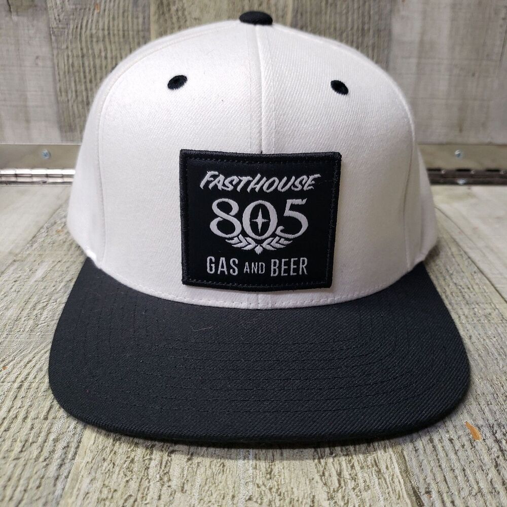 Fasthouse Hat 805 Gas and Beer 6 Panel Snapback Bi-Color Black White NEW